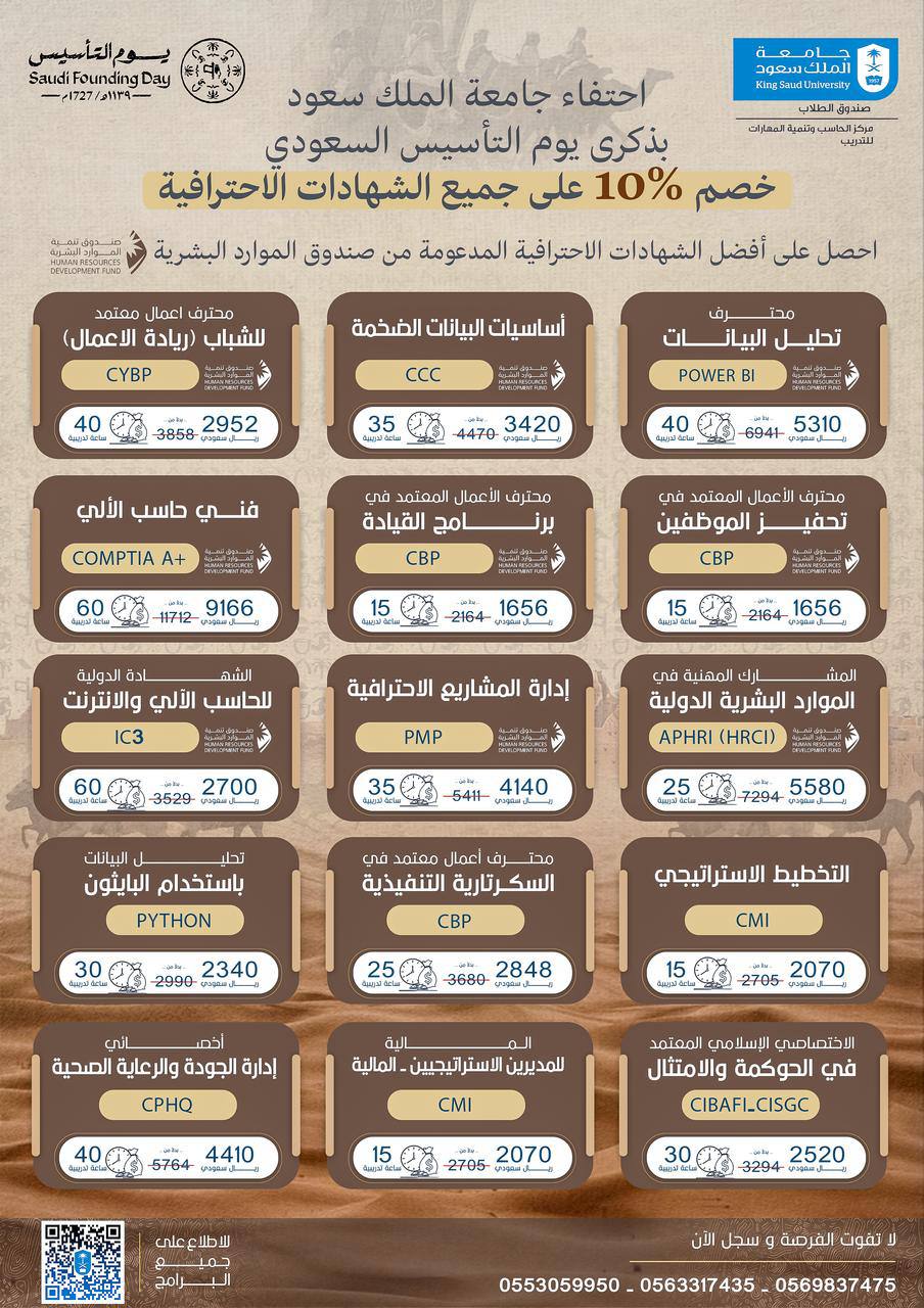 You are currently viewing جامعة الملك سعود تقدم لك خصم 10% علي جميع الشهادات الاحترافية